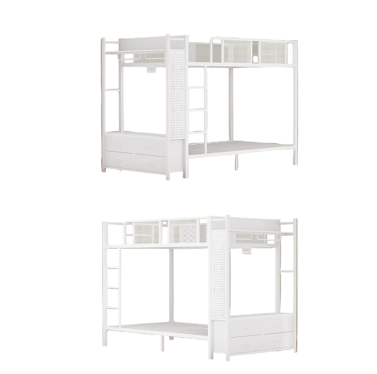 Metal Bunk Bed Twin Over Twin with Hall Tree, Power Outlet