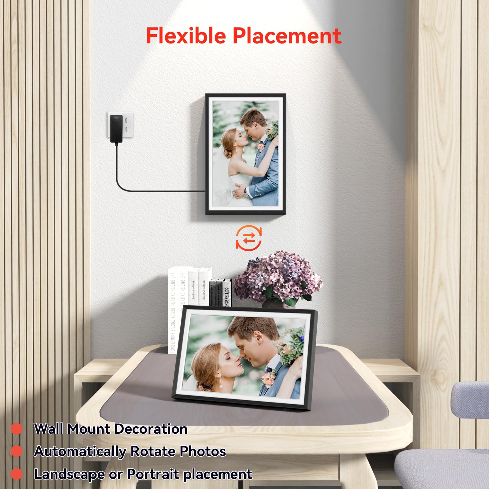 QOCEN Frameo 10.1 inch Digital Picture Frame, Smart WiFi Digital Photo Frame with 32G Memory, HD Touch Screen, Auto-Rotate, Slideshow, Easy Setup, Share Photos and Videos Anywhere