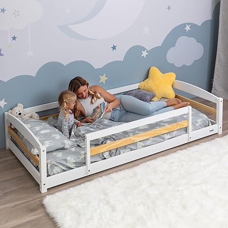 Twin Floor Bed with Safety Guardrails for Kids