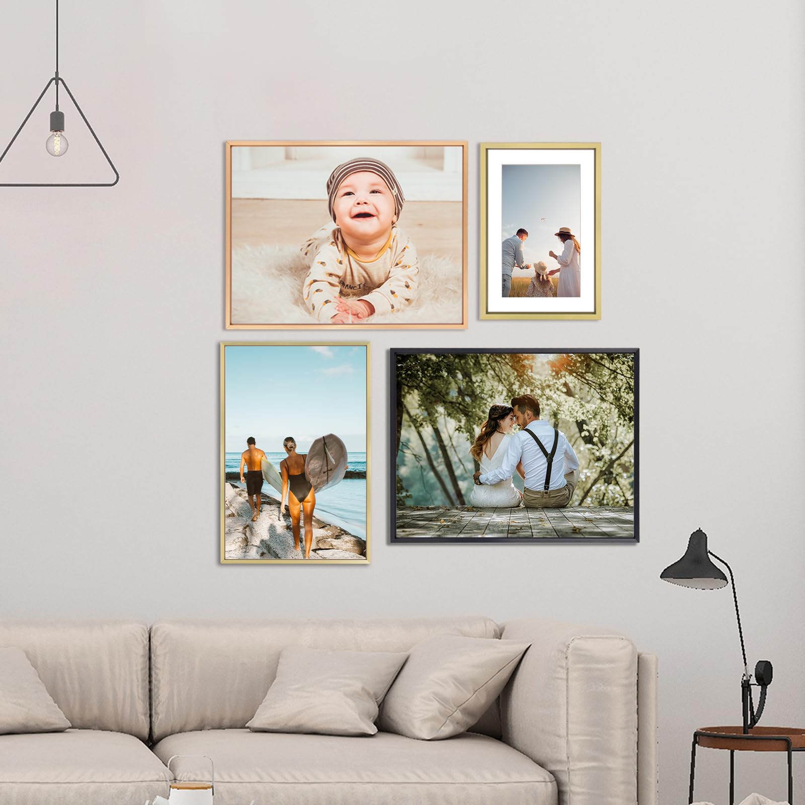 11x14 Picture Frame Set of 3, Brass Metal Photo Frames with HD Glass