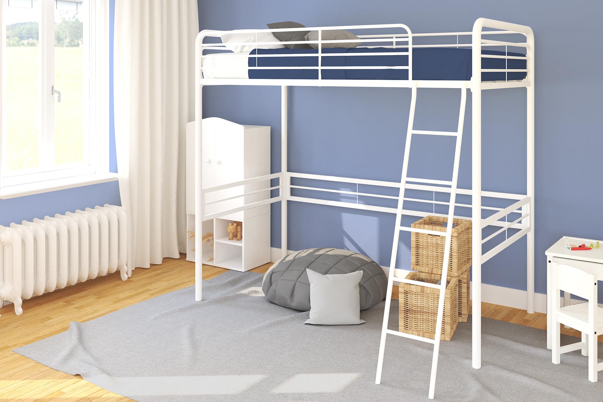 Tommy Twin Metal Loft Bed, Off White