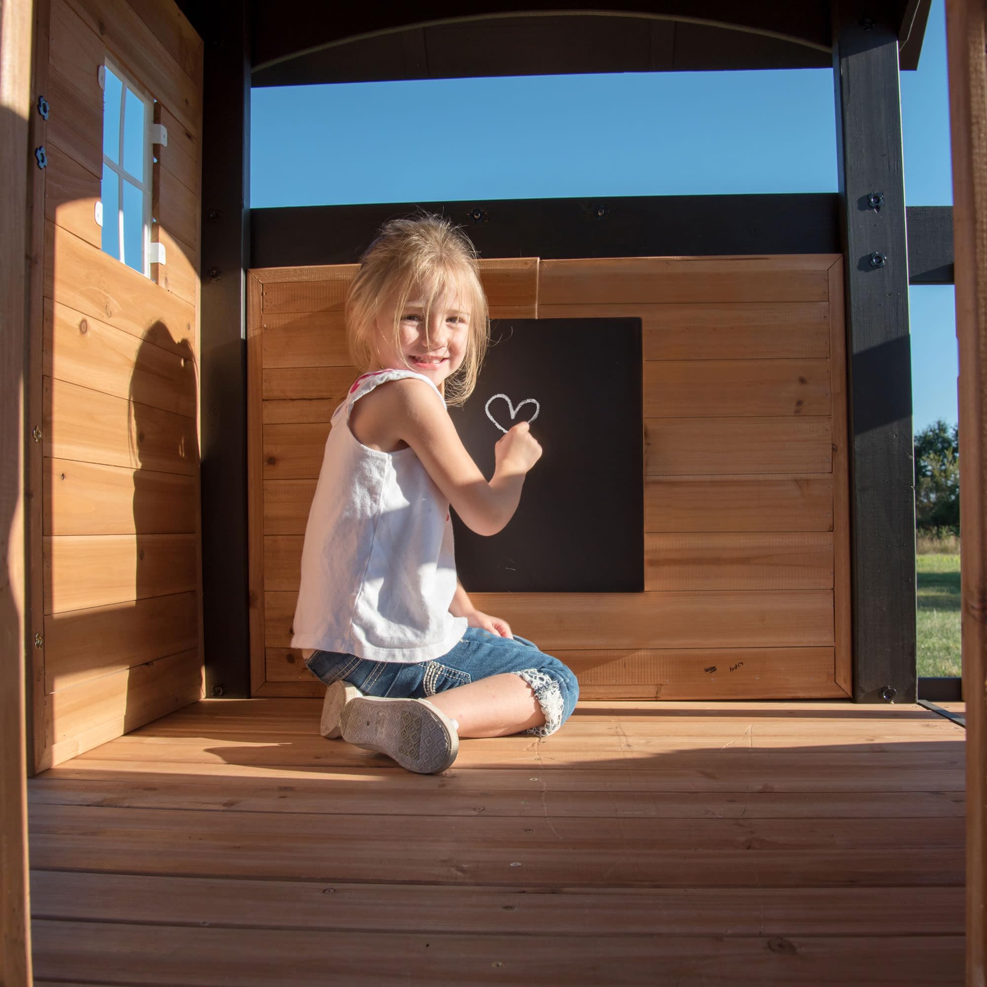 Cedar Wood Swing Set with Wave Slide, Clubhouse, Rock Wall, and Picnic Area for Kids Ages 3-10