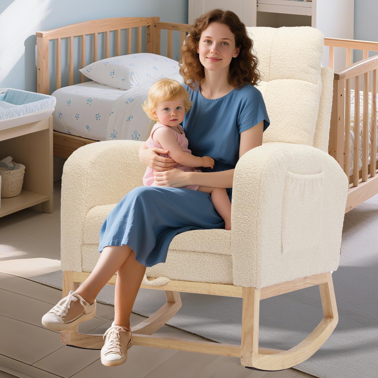 Modern Nursery Rocking Chair with Adjustable Footrest