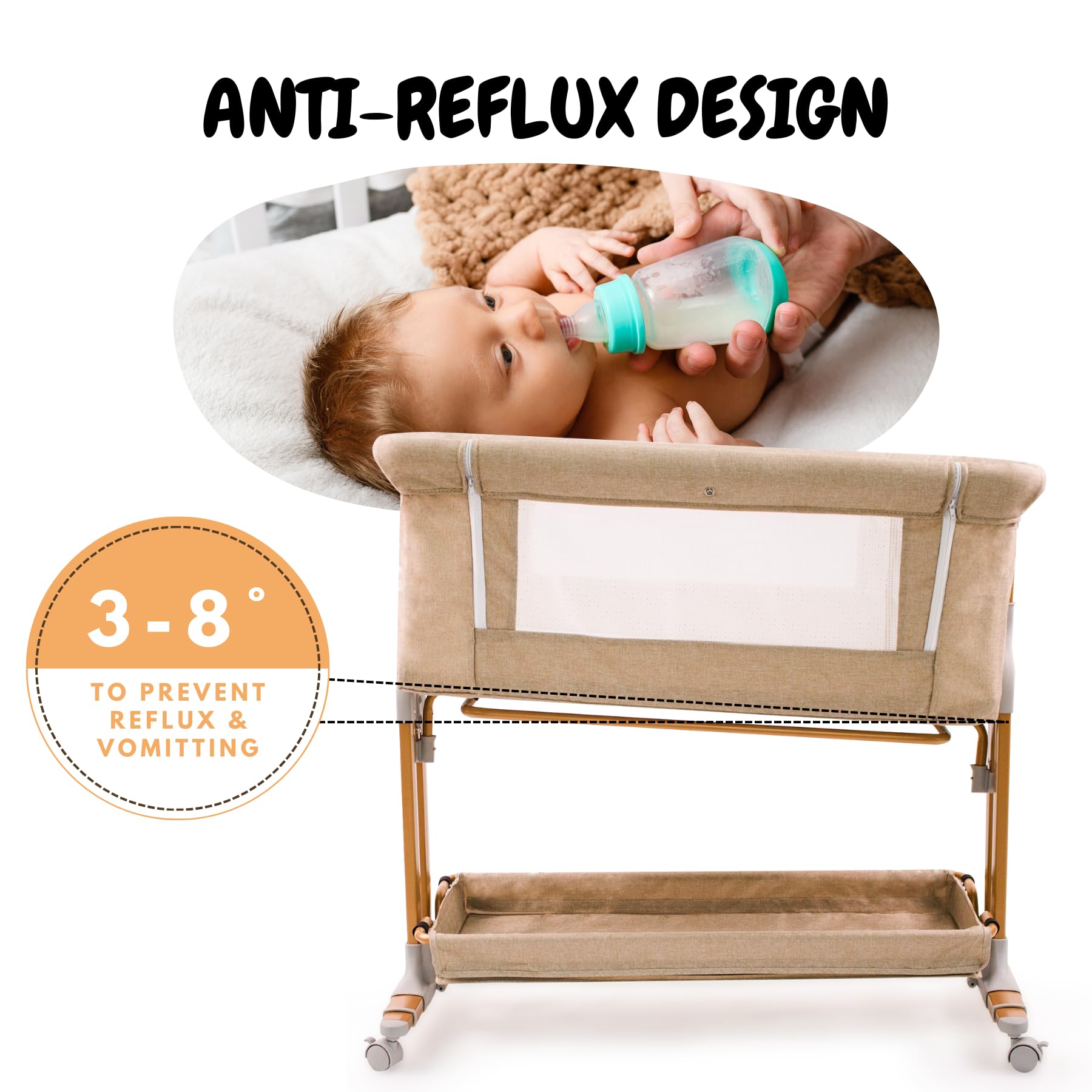 2-in-1 Bedside Bassinet with Adjustable Height
