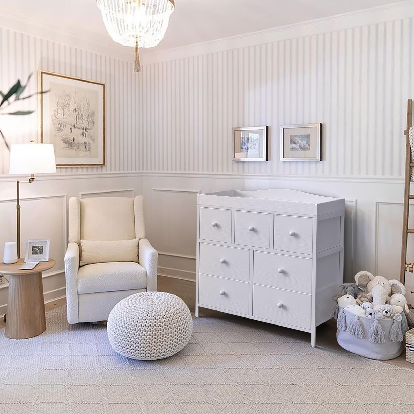 Baby Changing Table Dresser with 7 Fabric Drawers