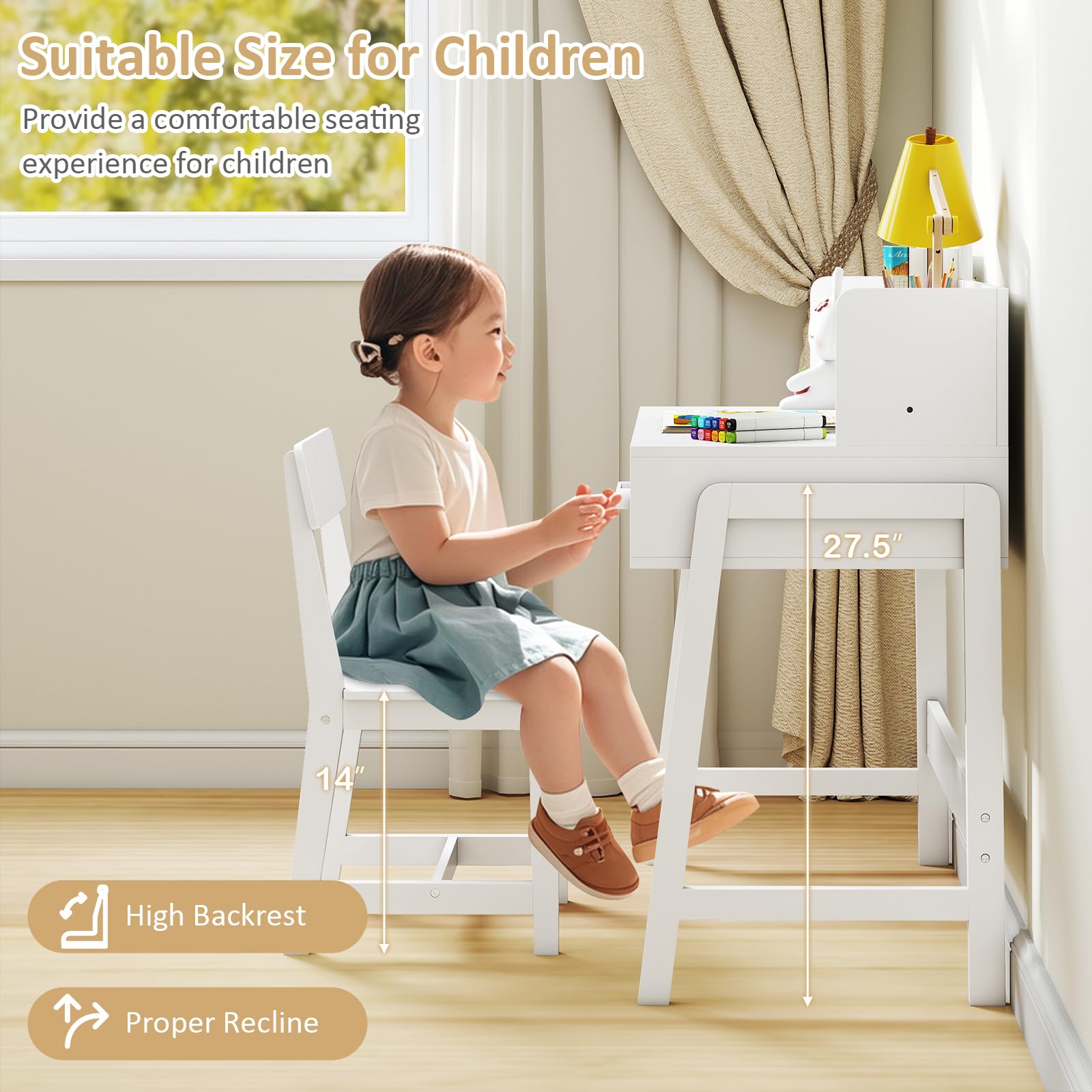 Kids Study Desk and Chair Set with Storage