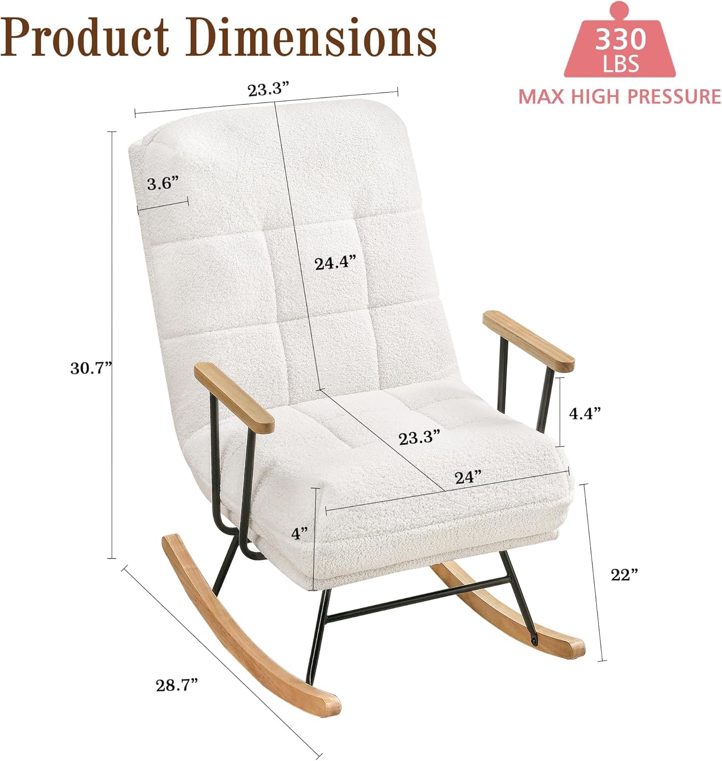 Oversized Teddy Fabric Nursery Rocking Chair with High Backrest
