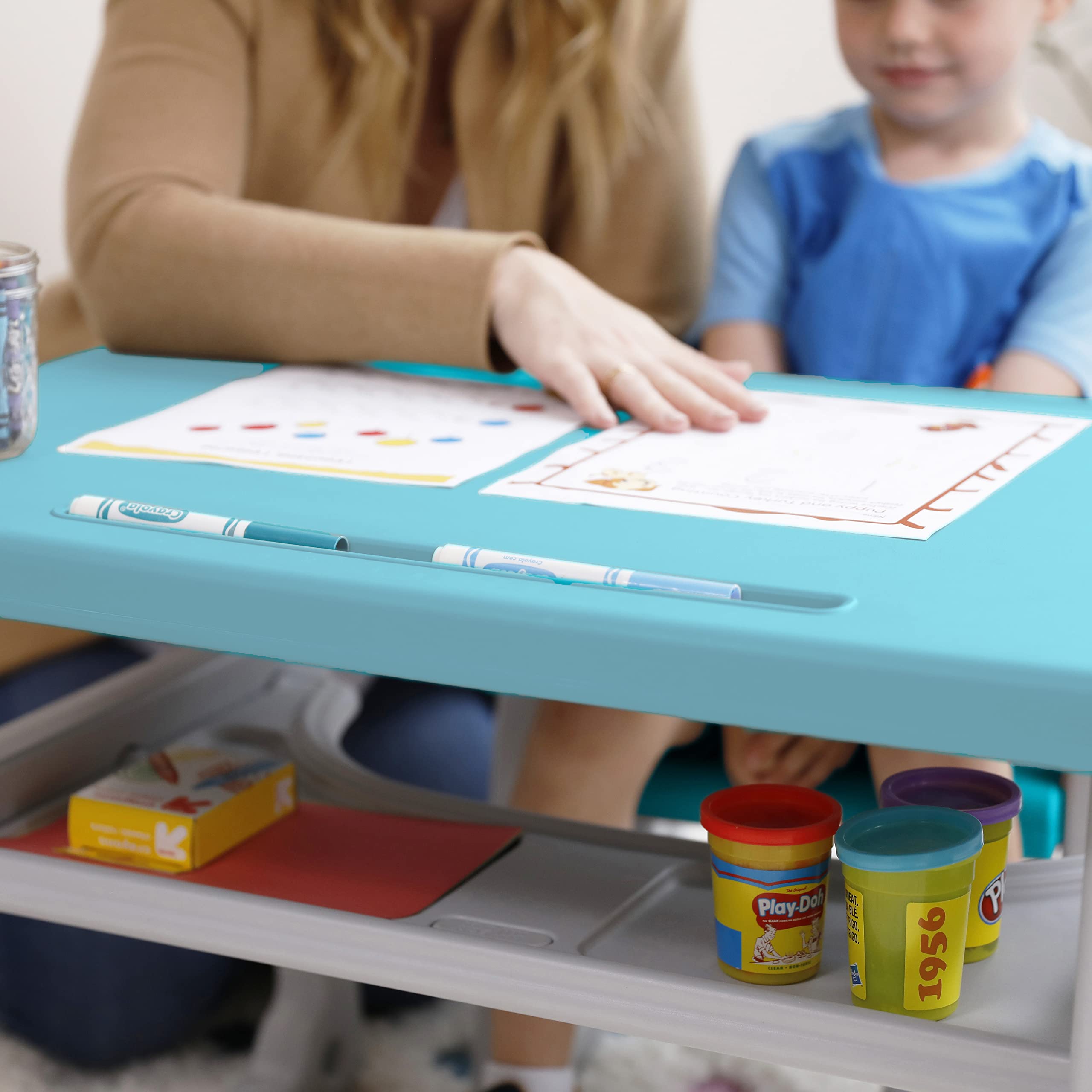 Toddler Desk and Chair Set with Storage Shelf