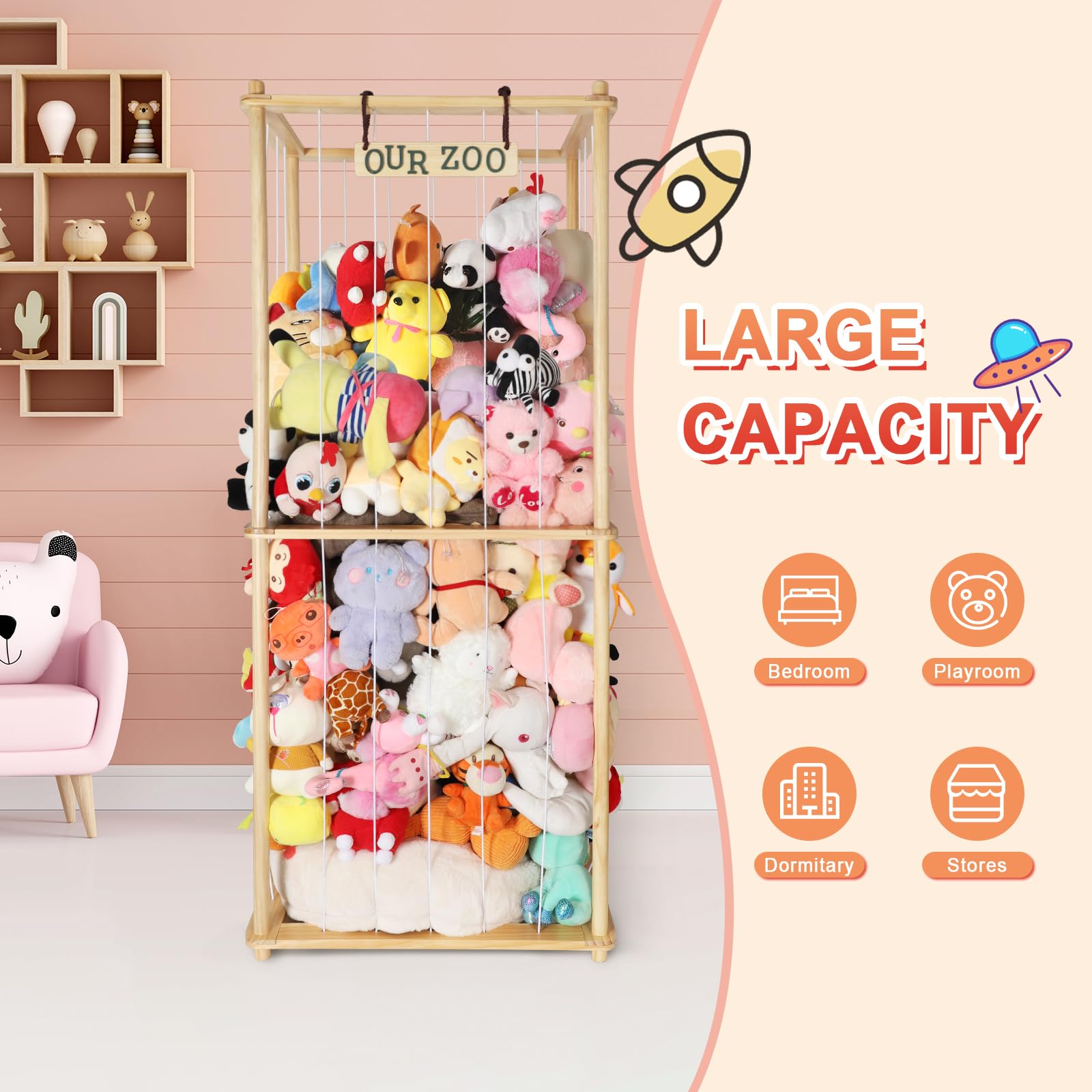 Large Stuffed Animal Storage Organizer with Elastic Cord