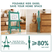 JUZBOT Easel for Kids Deluxe Foldable All-in-1 Toddler Easel with Paper Roll& 84pcs Accessories Magnetic Chalk-Whiteboard Art Center for Kids 3 4 5 6 7 8 Years Old Boys Girls-Green
