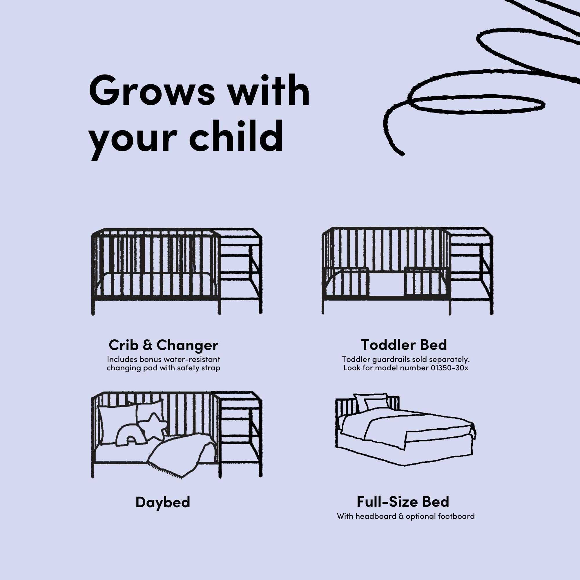 5-in-1 Convertible Crib with Changing Table and Drawer