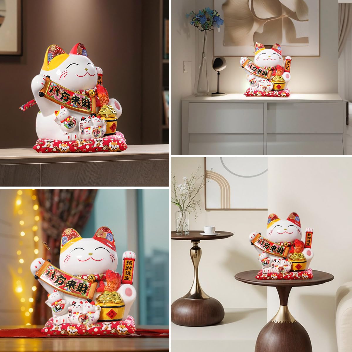 Cat Waving Arm Statue,Chinese Ceramic Fortune Cat,Japanese