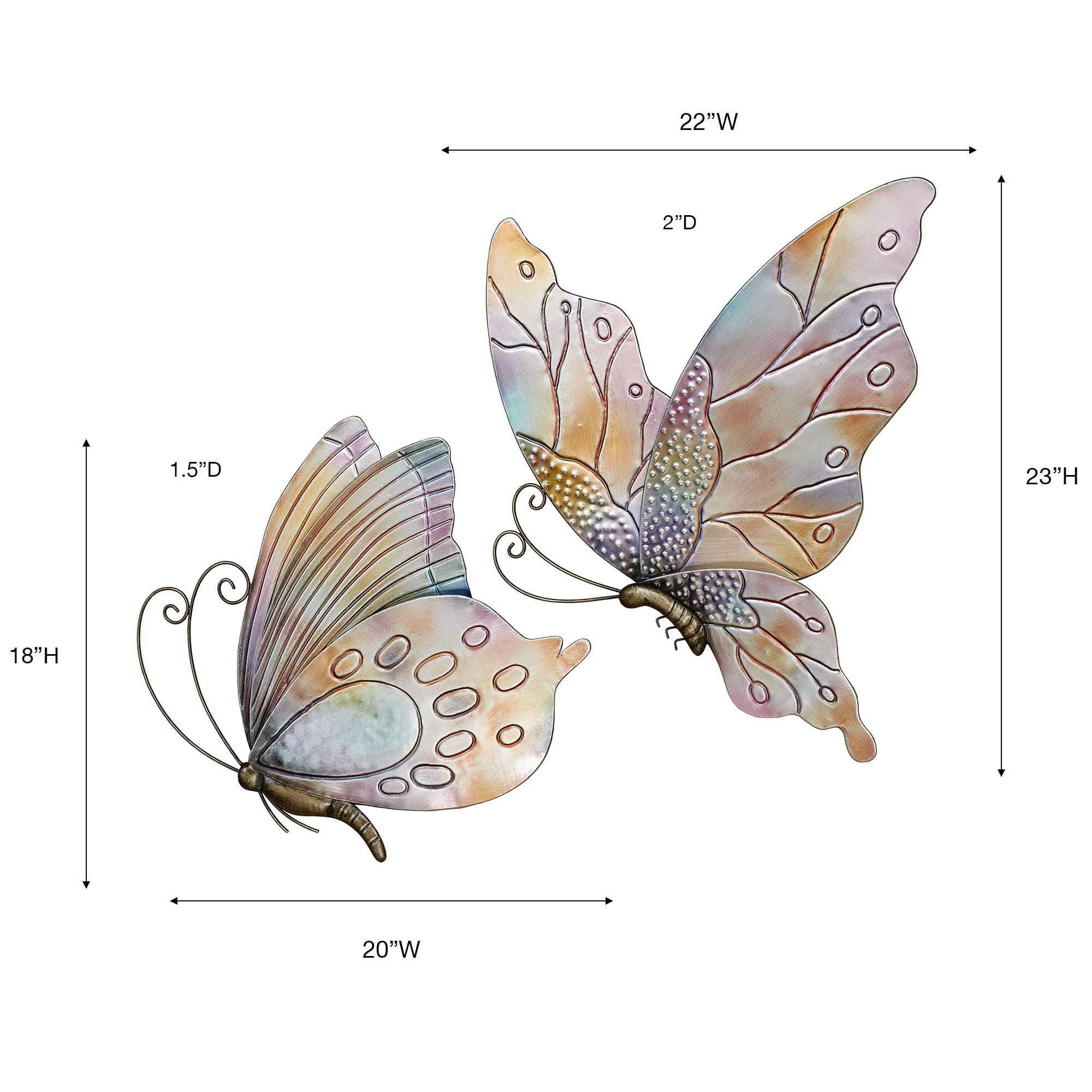 Butterflies in Flight Metal Wall Art Set of Two