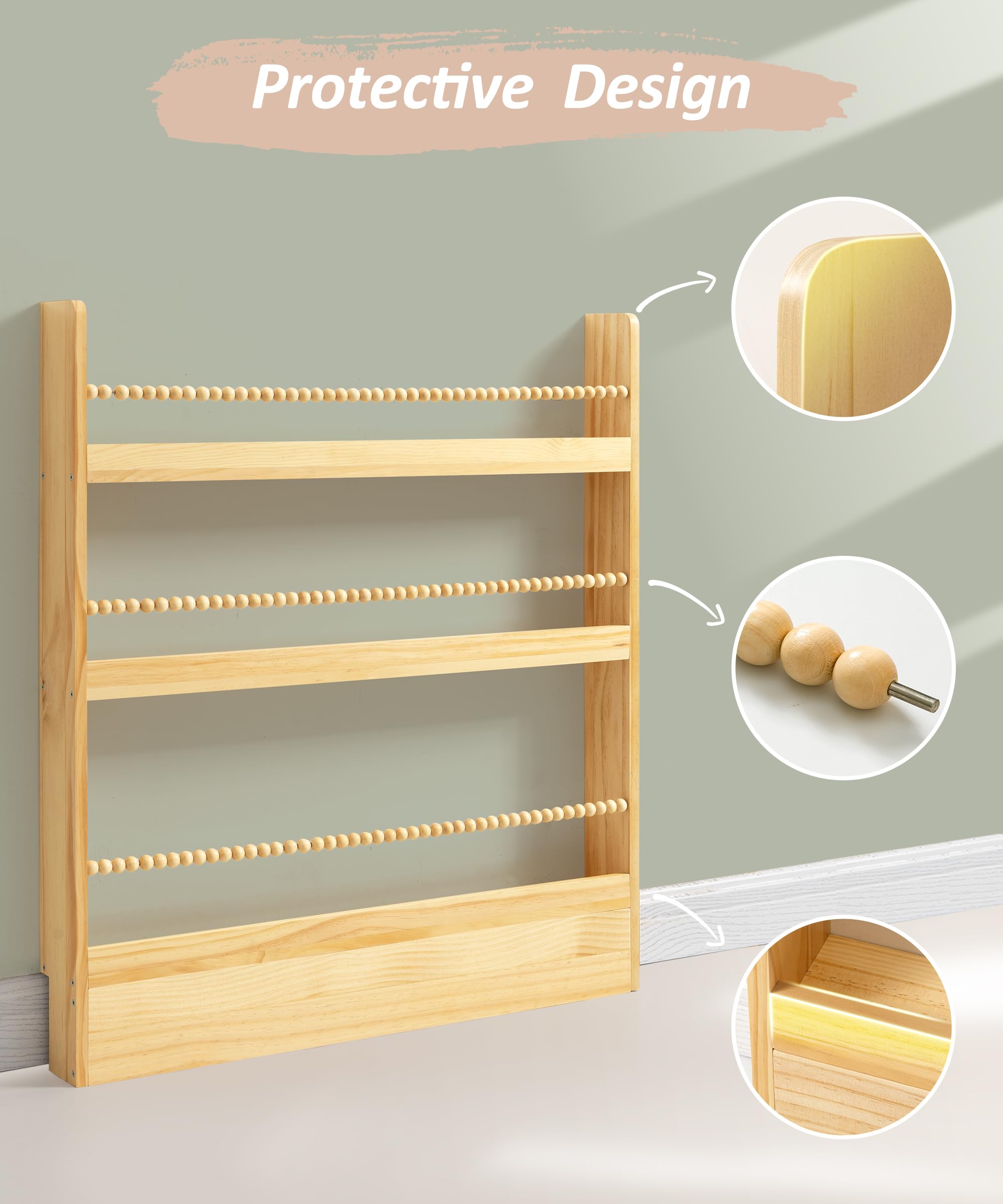 Kids Bookshelf Wall Mount 3 Tier Natural Wood