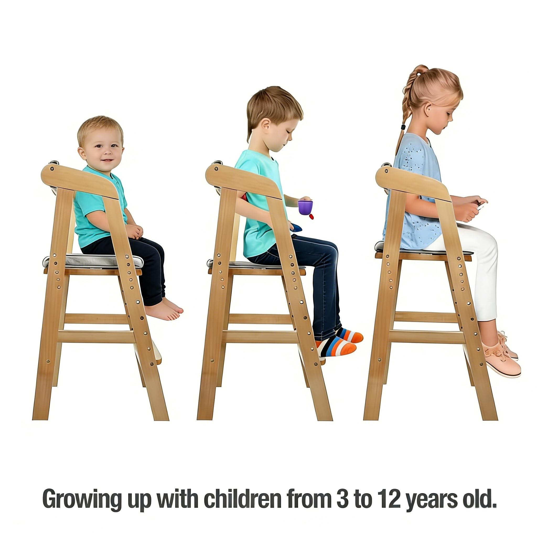 Adjustable Wooden High Chair for Toddlers