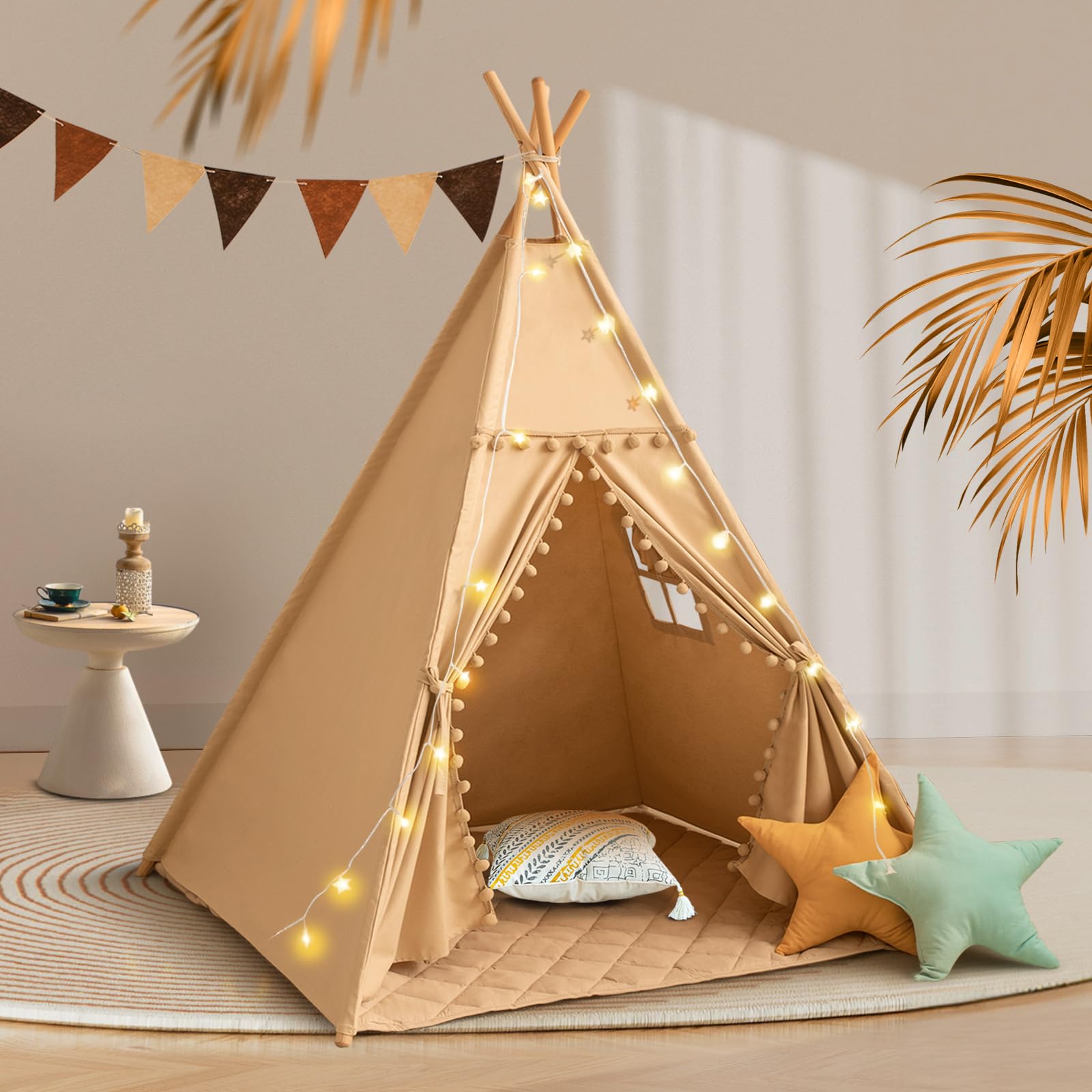 Kids Cotton Canvas Teepee Tent with Mat