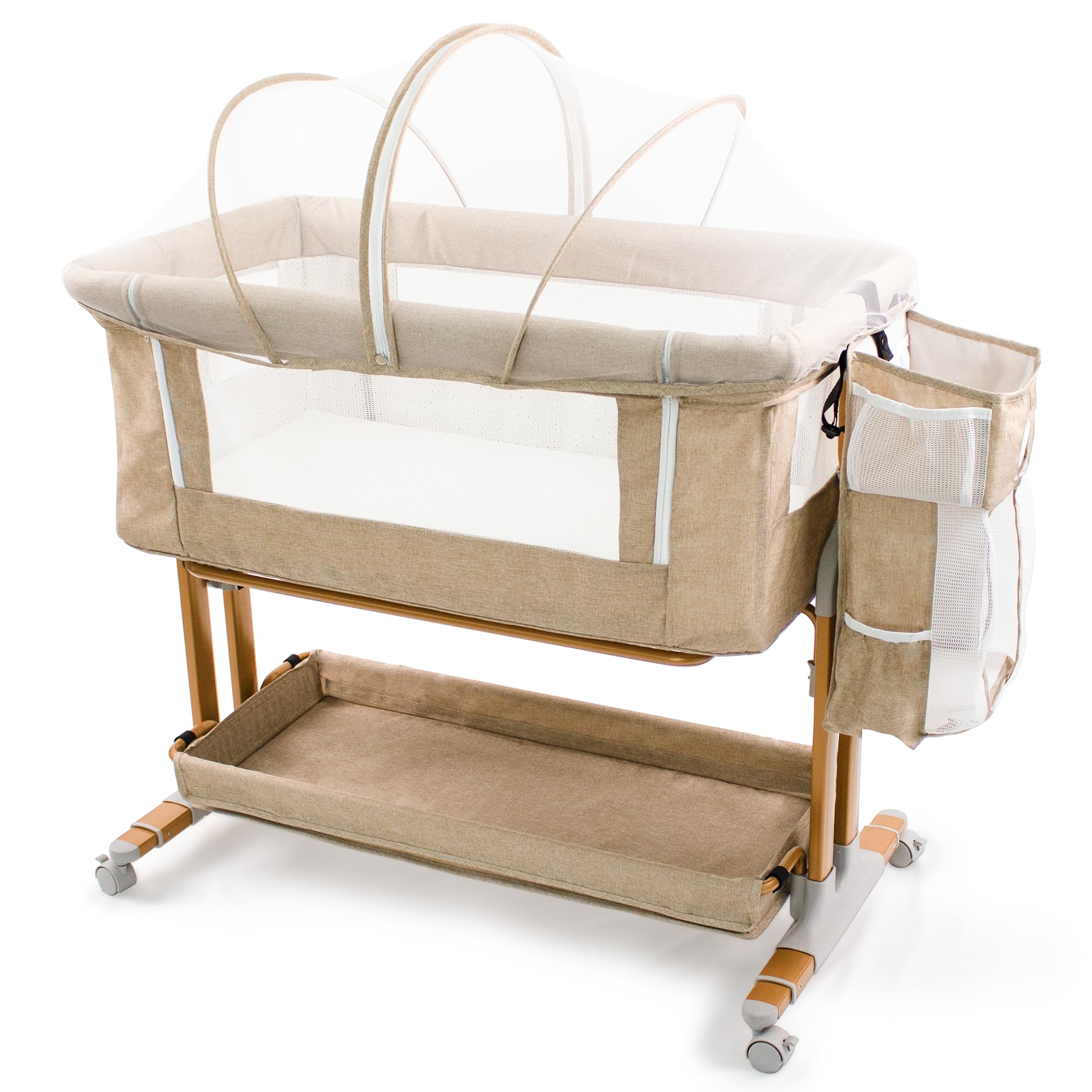 Baby Bassinet Bedside Sleeper 2 in 1 with Wheels, Arms Reach Co Sleeper with Mattress
