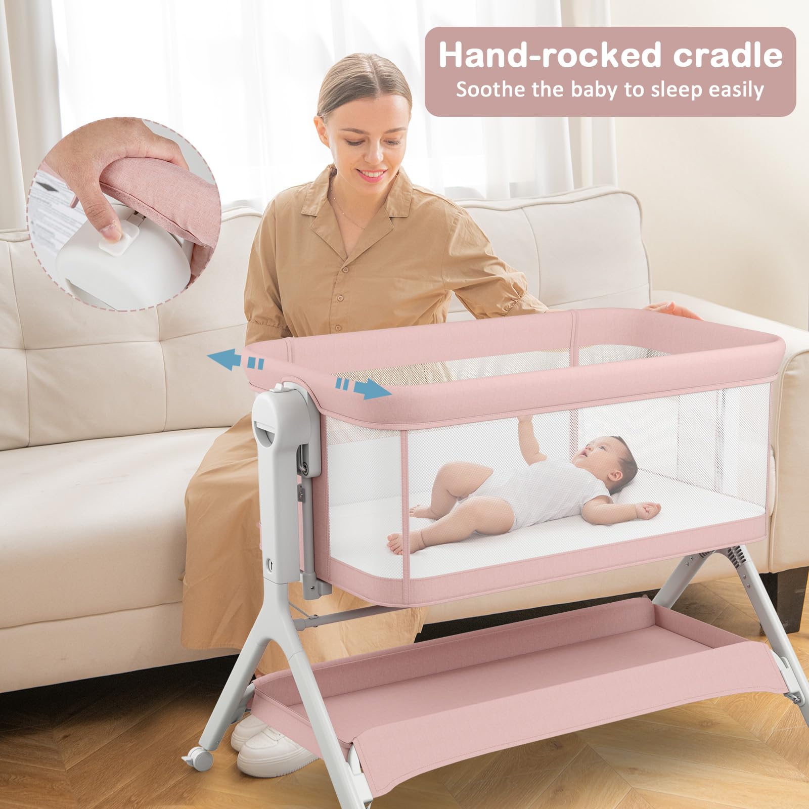 5-in-1 Convertible Baby Bassinet with Wheels and Storage