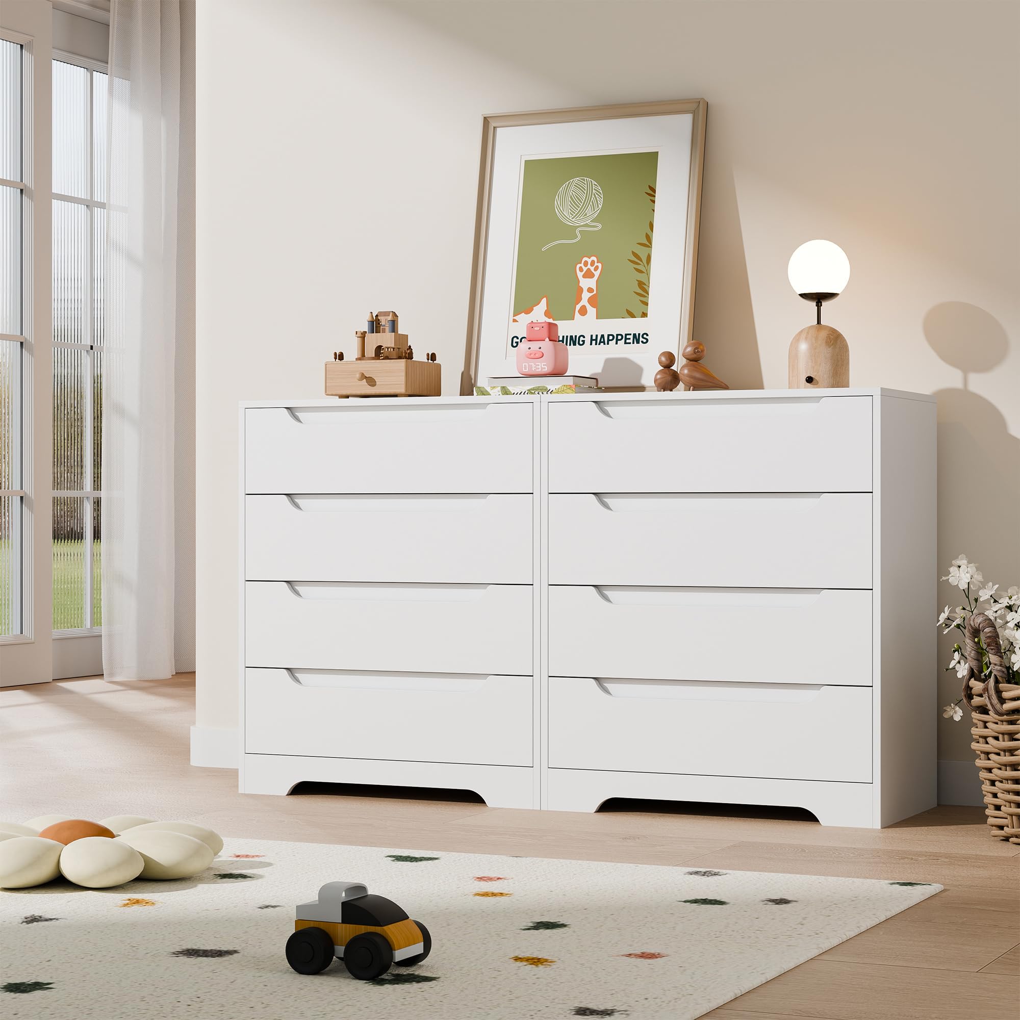 4-Drawer Modern Dresser Storage Organizer with Metal Rails