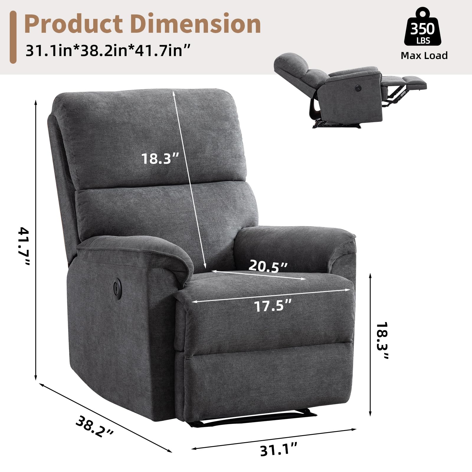 Power Recliner Chair with USB Port