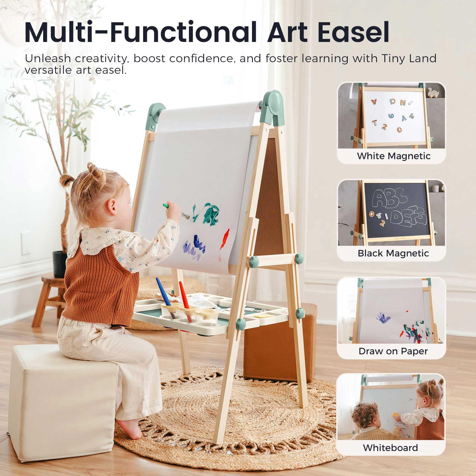 Double-Sided Magnetic Kids Art Easel with Paper Roll