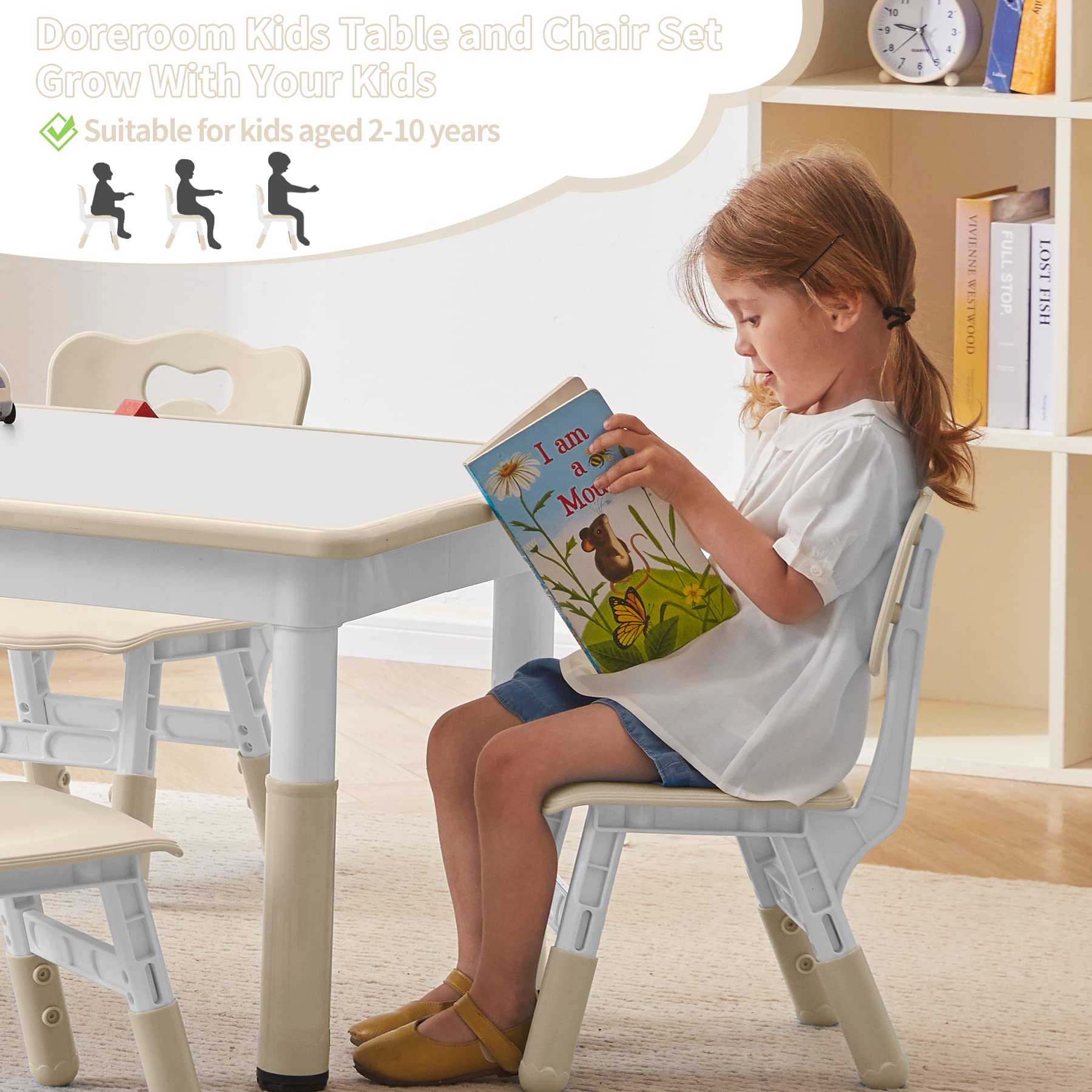 Toddler Table and Chairs Set for 4, 47.2''L x 23.6''W Kids Study Table