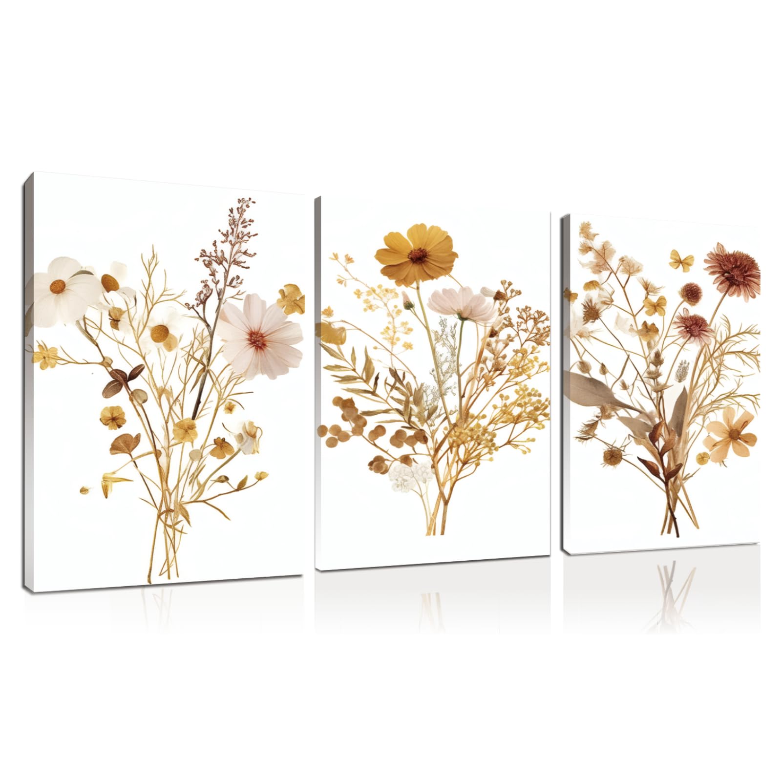 Watercolor Wildflower Canvas Wall Art Set of 3