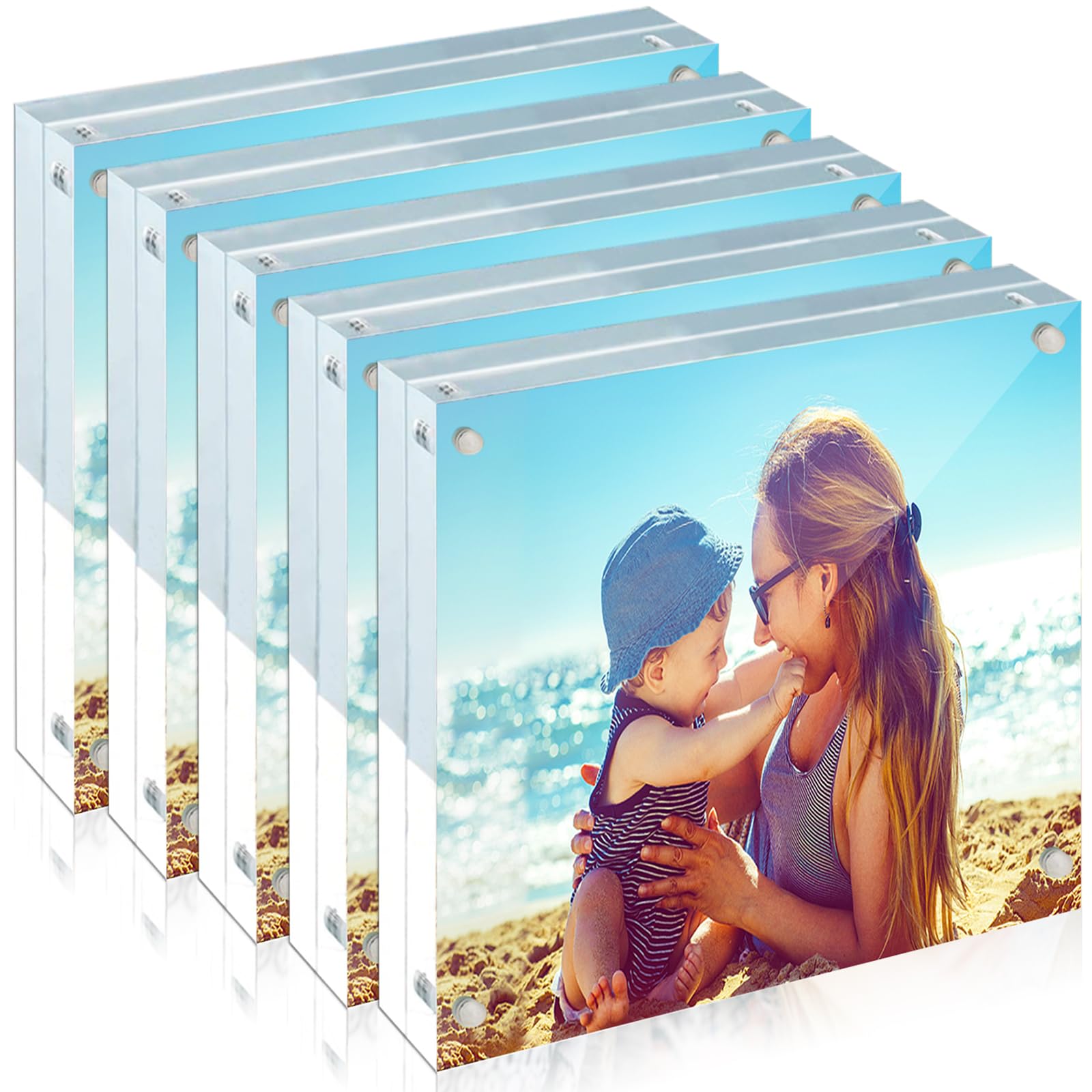 Acrylic Frame, 5 Pack 4x4 Inch Picture Frames, 20mm Thicker Frameless Clear Double