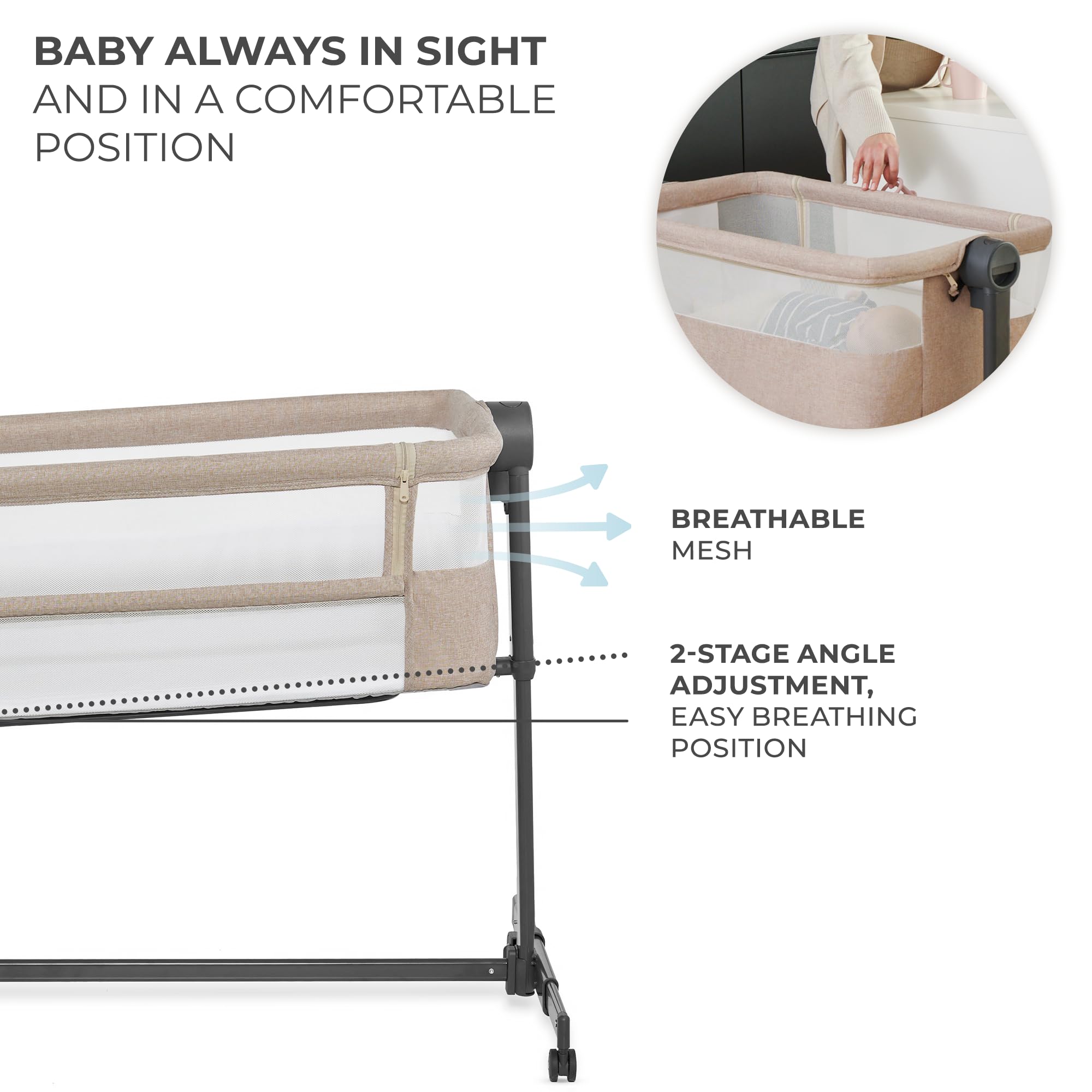 2-in-1 Bedside Crib Co-Sleeper with Adjustable Height
