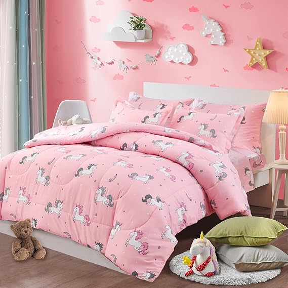 BEDDING Kids Girls Bed in a Bag 7 Pieces Queen Size Unicorn