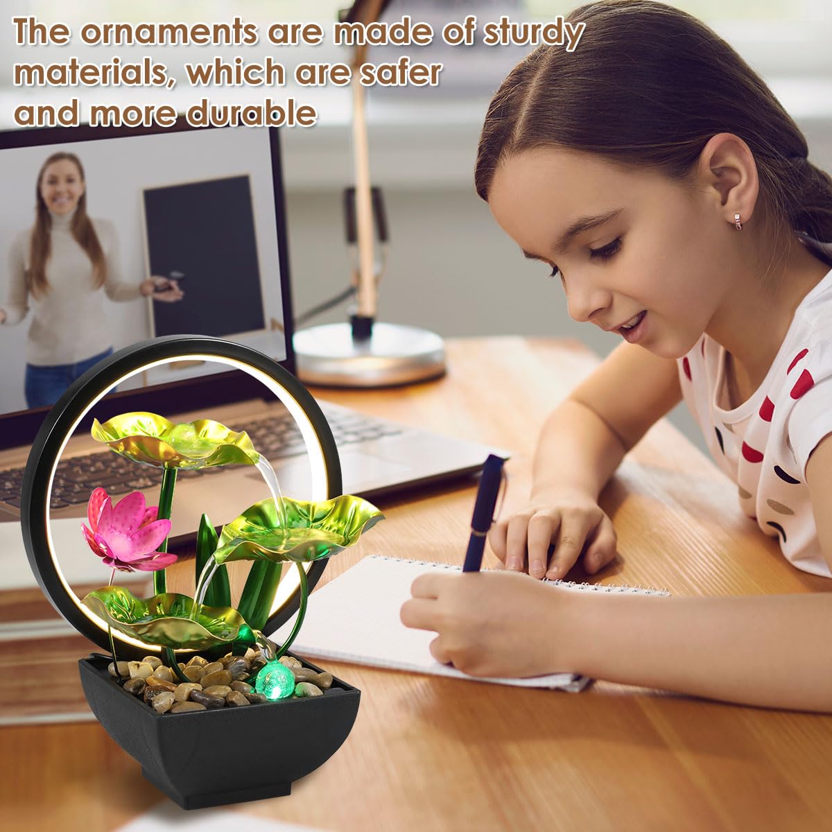 3-Tier Leaf Tabletop Water Fountain with LED Lights