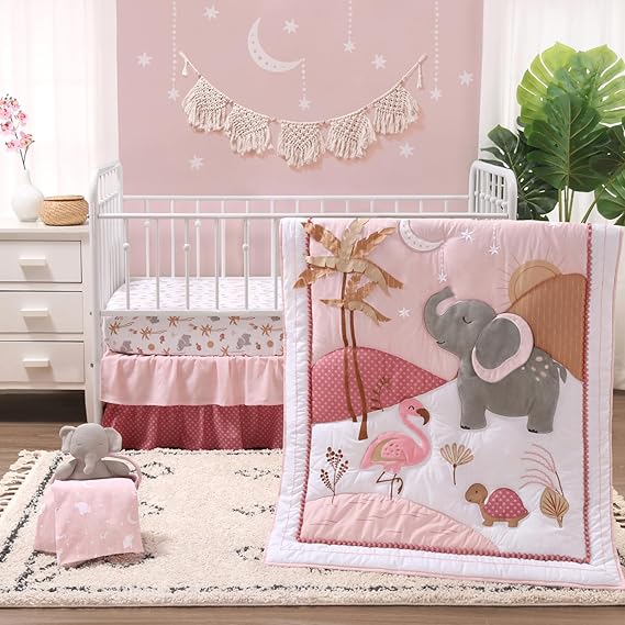 4 Piece Organic Cotton Baby Crib Bedding Set for Girls - Newborn