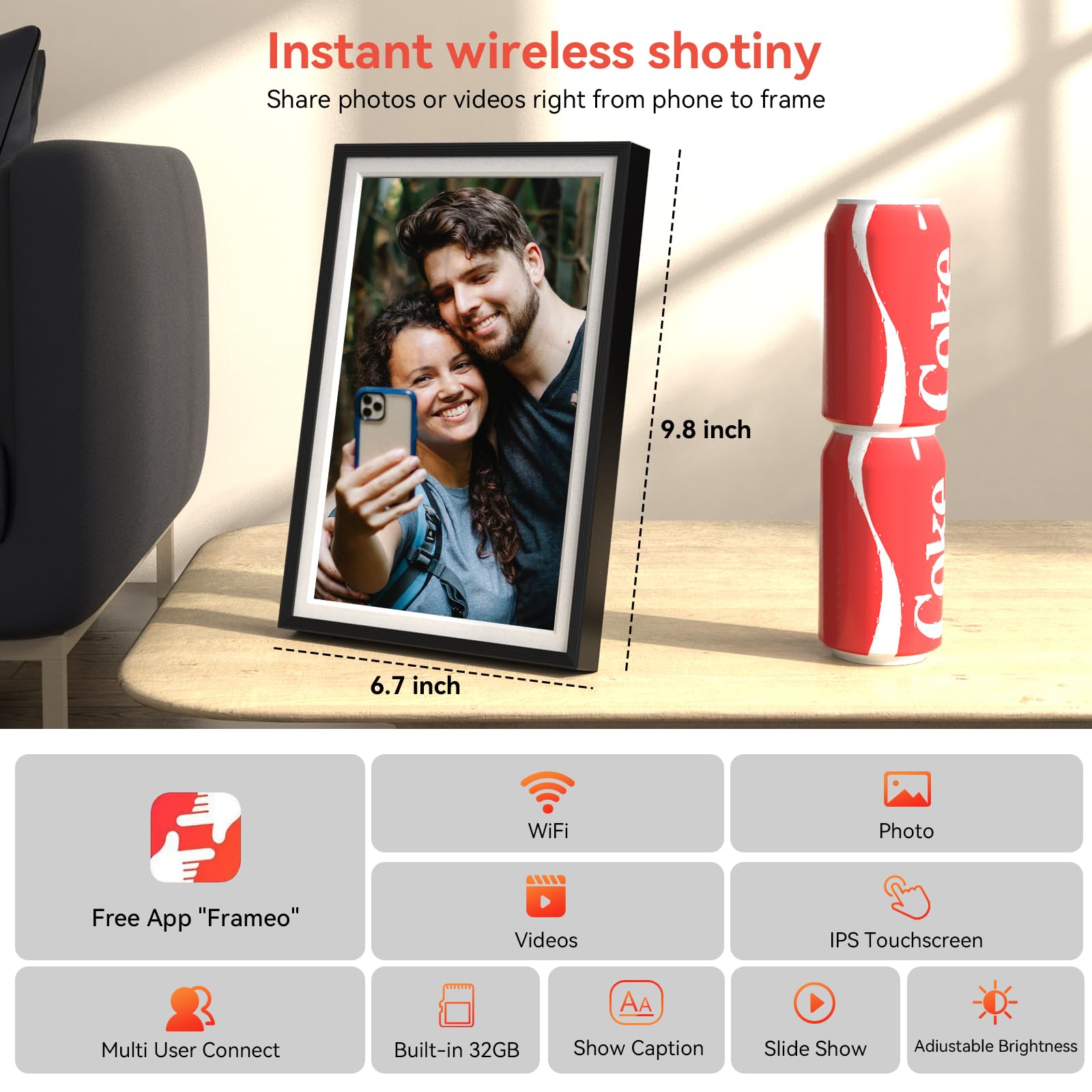 QOCEN Frameo 10.1 inch Digital Picture Frame, Smart WiFi Digital Photo Frame with 32G Memory, HD Touch Screen, Auto-Rotate, Slideshow, Easy Setup, Share Photos and Videos Anywhere
