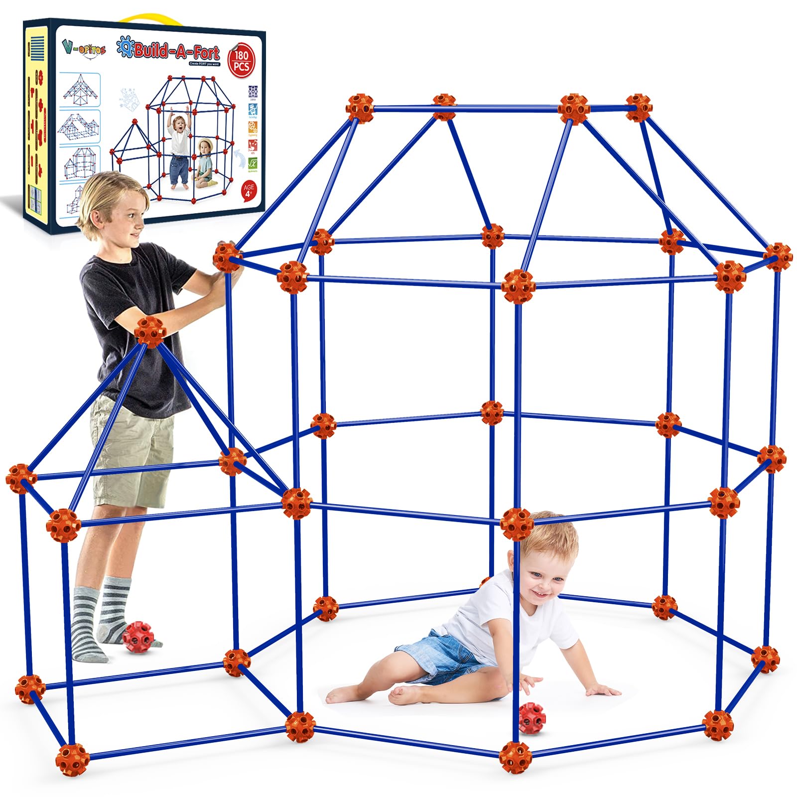 Fort Building Kit 180 Pieces for Kids STEM Construction Toy Set