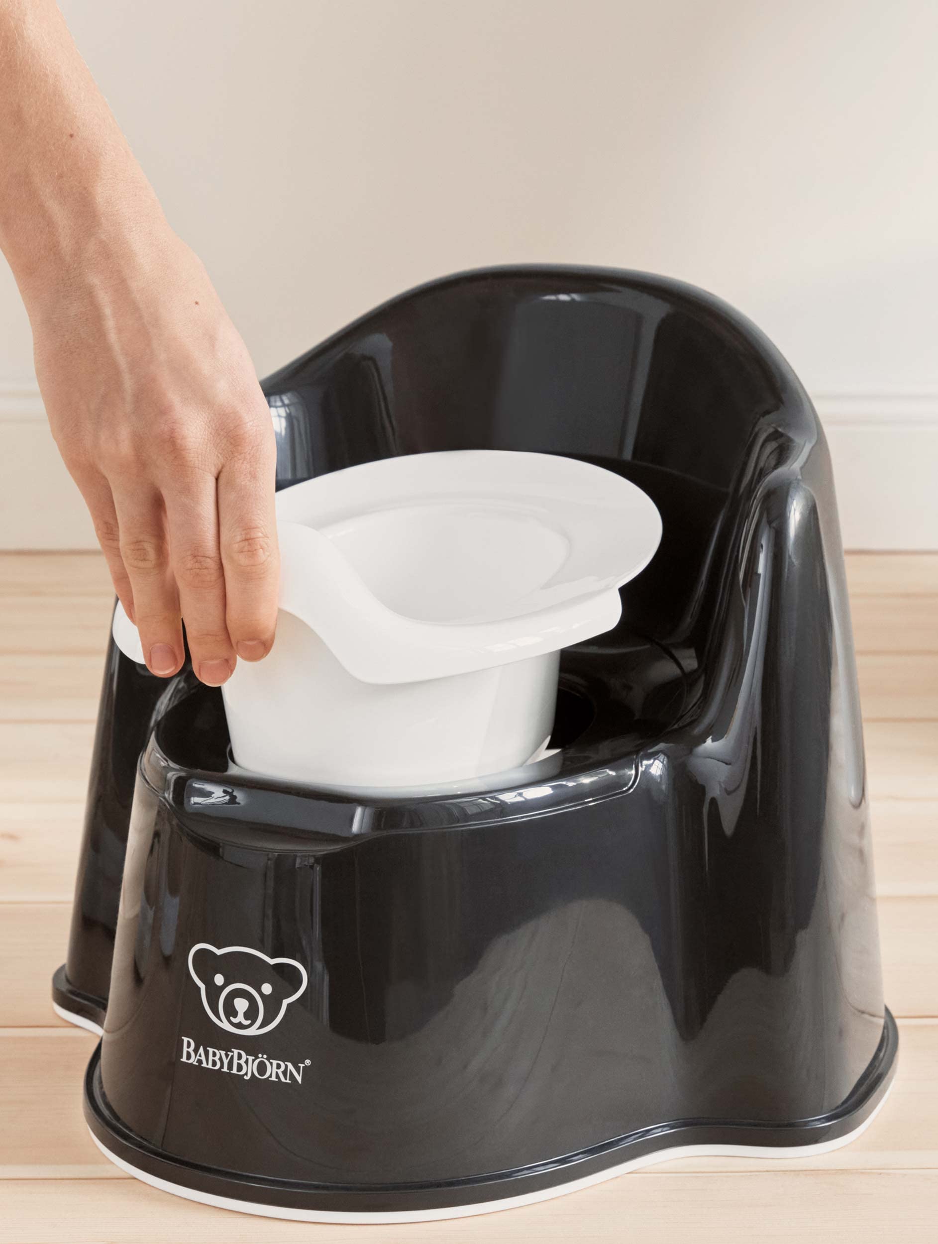 BabyBjörn Potty Chair, Black/White Potty Training Toilet, Easy-to-Clean, Removable Inner Potty, Non-Slip