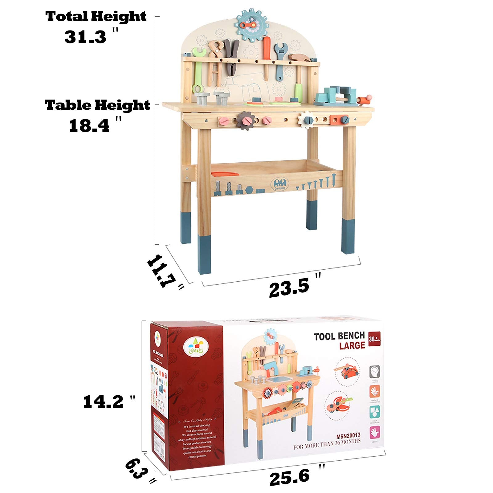 Wooden Tool Bench Workshop Playset for Toddlers