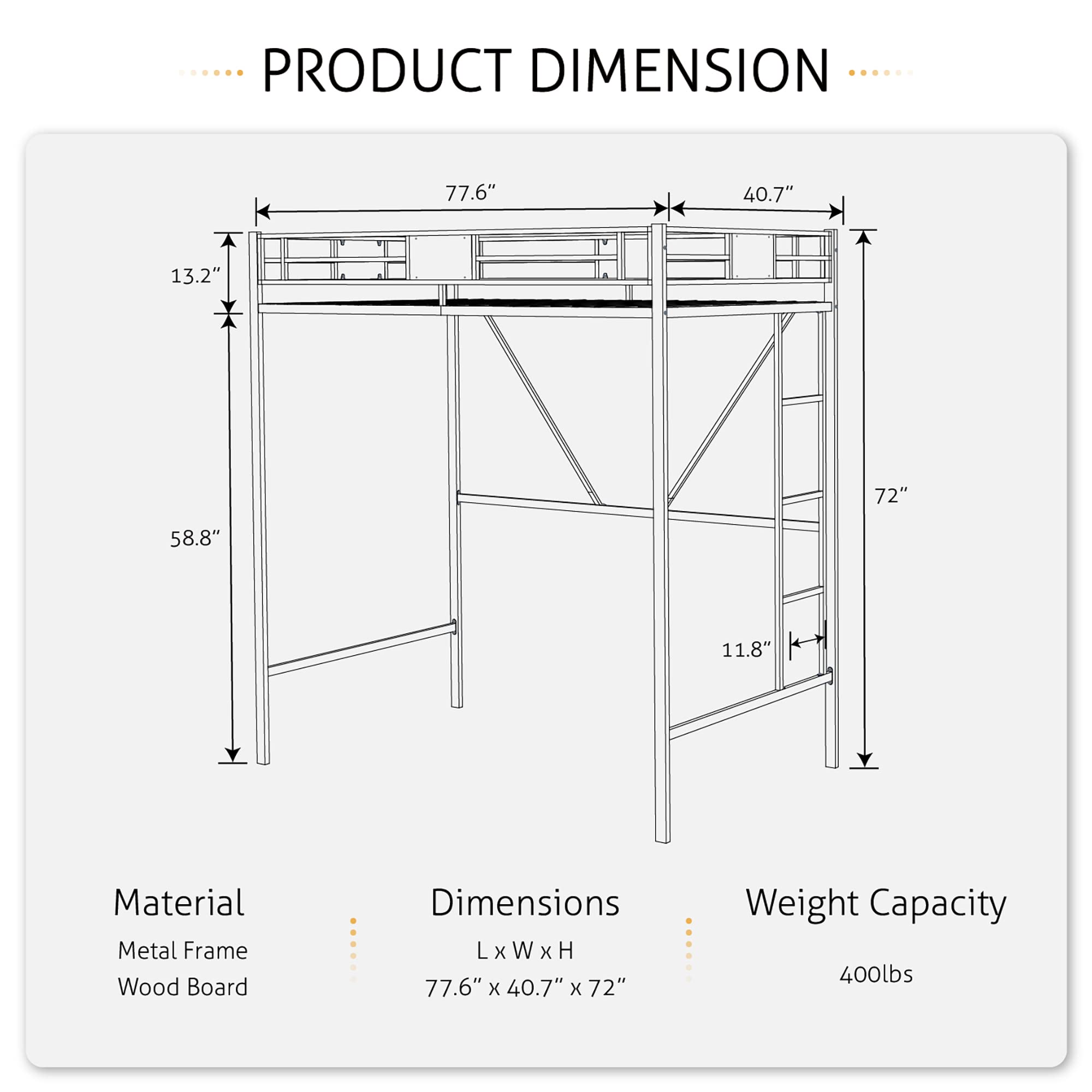 Twin Loft Bed with Ladder and Guardrail