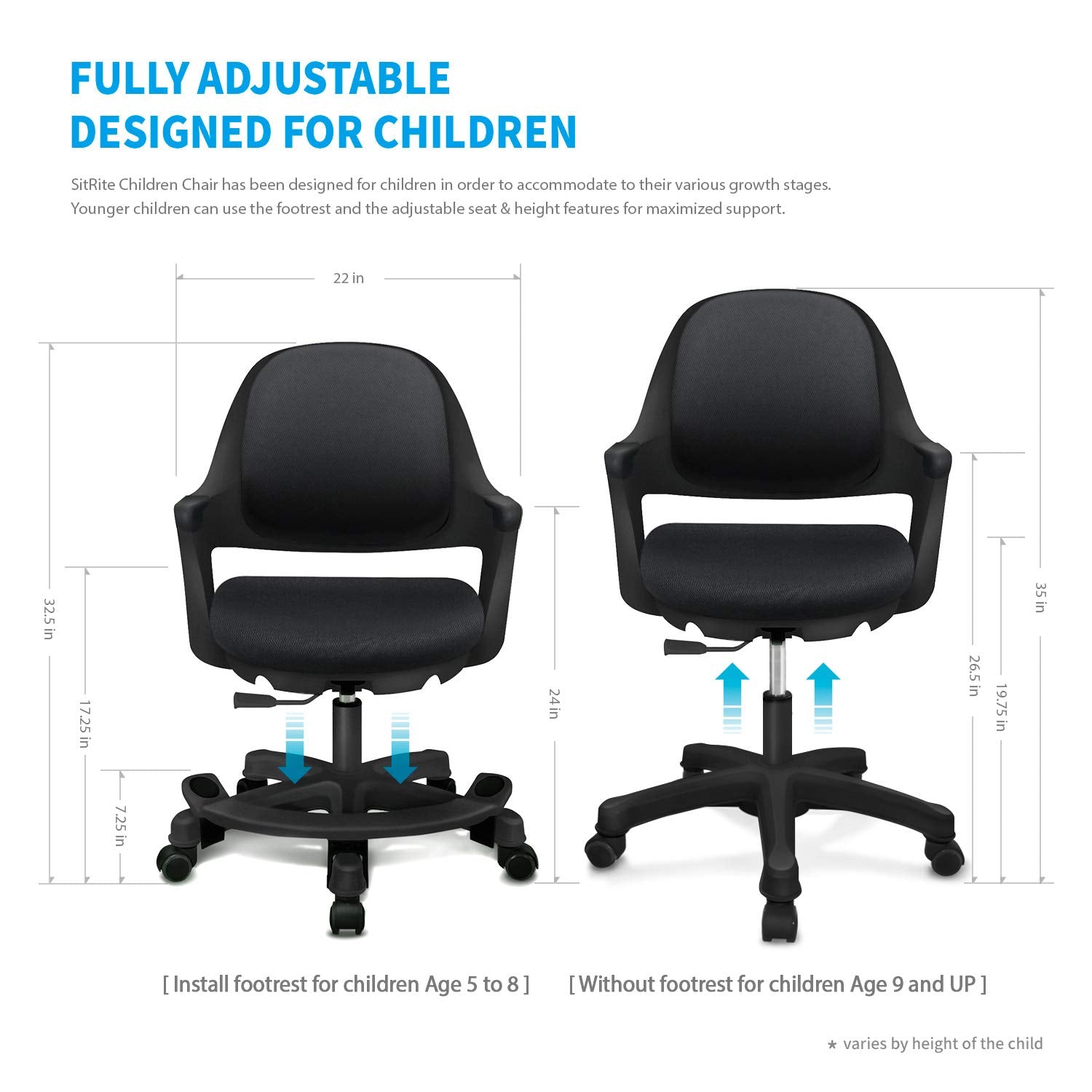 Ergonomic Kids Desk Chair with Footrest