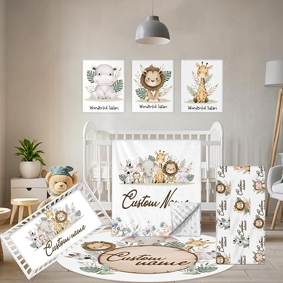 Personalized Baby Bedding Set, 5 Pcs Custom Baby Crib Sets with Name