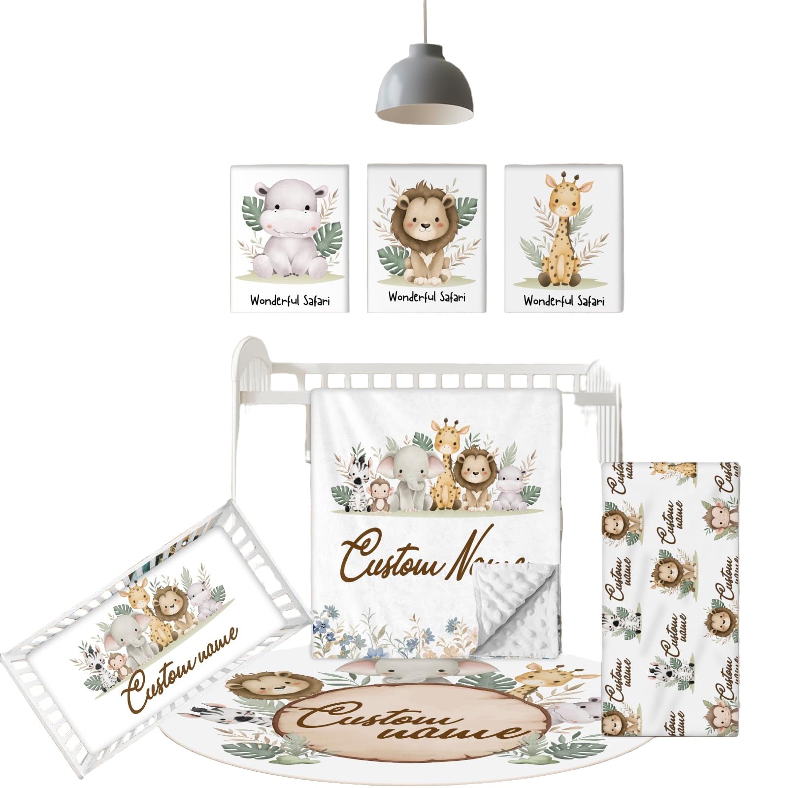 Personalized Baby Bedding Set, 5 Pcs Custom Baby Crib Sets with Name