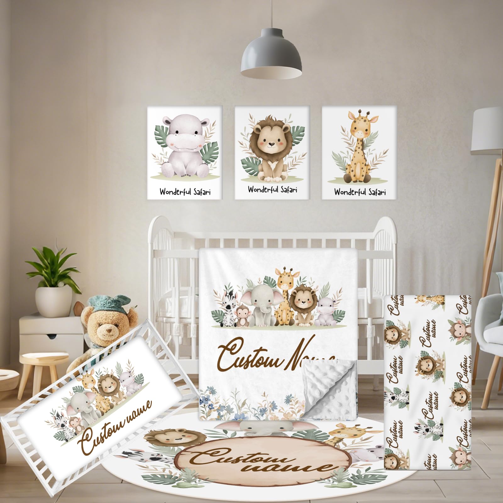 5-Piece Personalized Baby Crib Bedding Set - Animal Safari