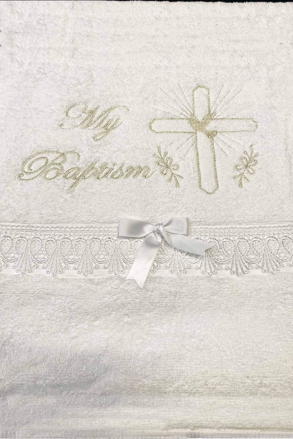 White Baptism Towel for Boys and Girls - 100% Cotton for Christening Godchild Gift LDS