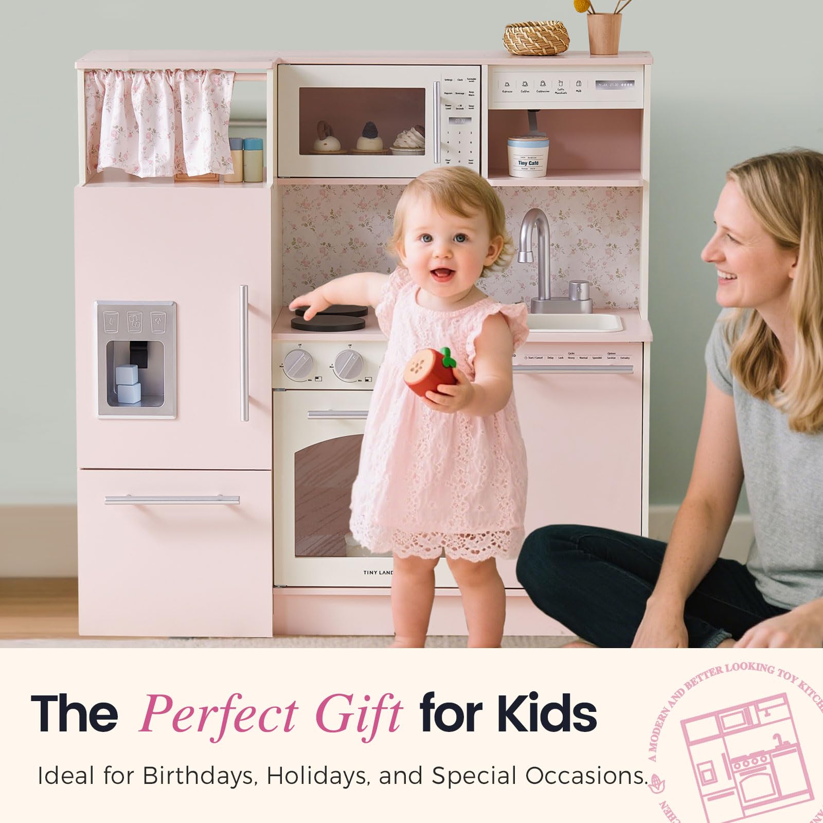 Wooden Play Kitchen Set with Complete Play Areas for Kids Ages 3+