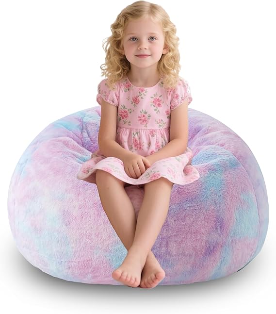 Modern Soft Fluffy Bean Bag Chair with Faux Rabbit Fur Cover, Memory Foam Bean Bag Chair