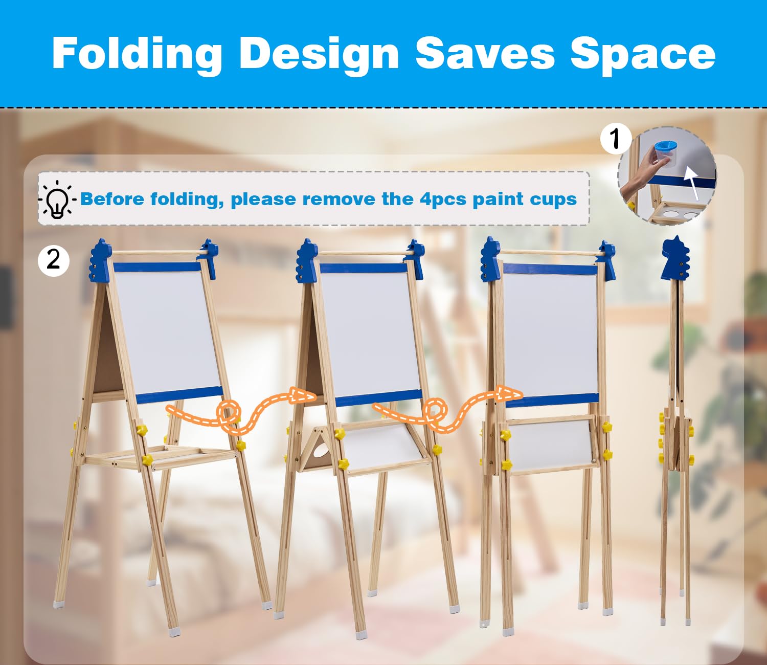 Art Easel for Kids - Adjustable Wooden Double-Sided Magnetic Whiteboard and Chalk Board with Paper Roll, Including 100+ Drawing Accessories - Foldable Painting Birthday Gifts for Boys Girls Ages 3-12