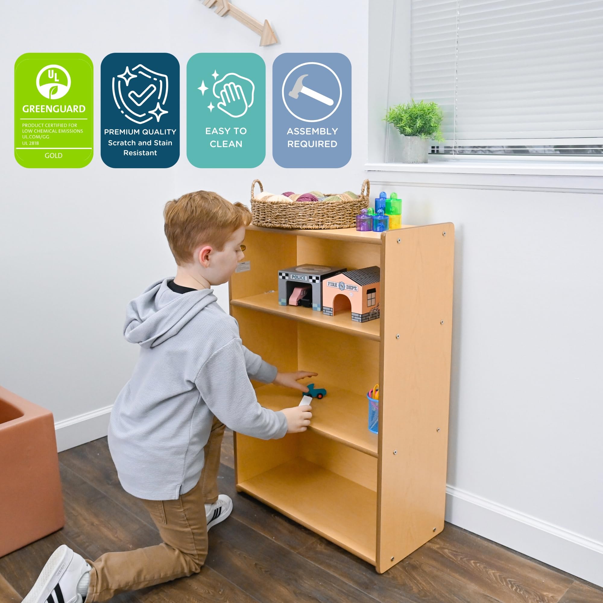 3-Shelf Wooden Storage Organizer for Kids