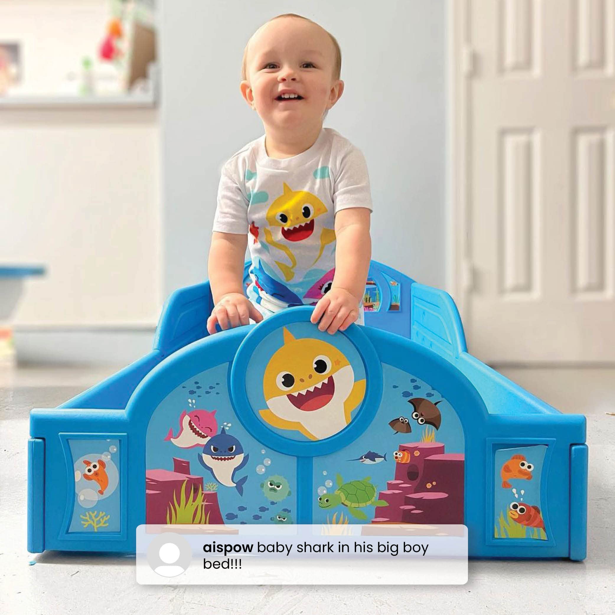 Baby Shark Sleep and Play Toddler Bed with Guardrails