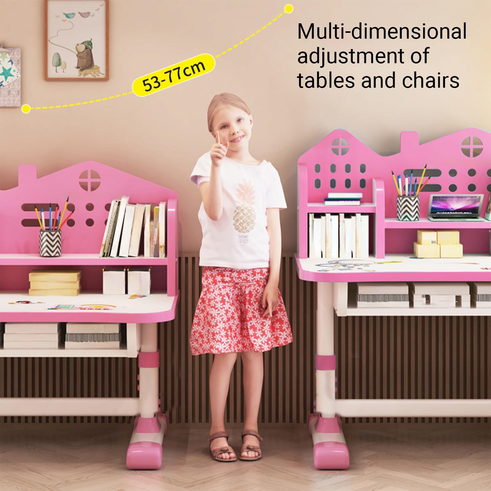 Kids Desk and Chair Set with Adjustable Height and Storage Drawer