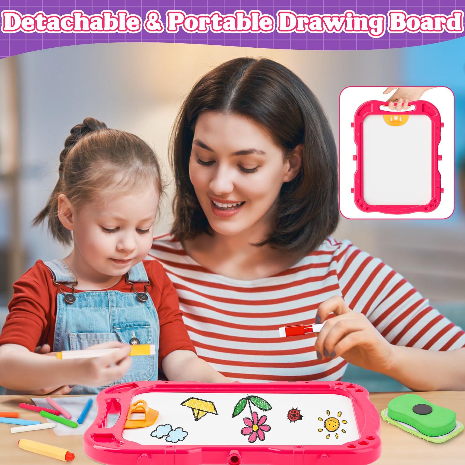 Easel for Kids,Toddler Toys for 2 3 4 5 Year Old Girl Gifts,Toddler Easel Toys Ages for 2-4, Double Sided Magnetic Kid Art Easel,Dry Erase Drawing Painting Learning Toys for 2 3 4 5 Girl Birthday Gift