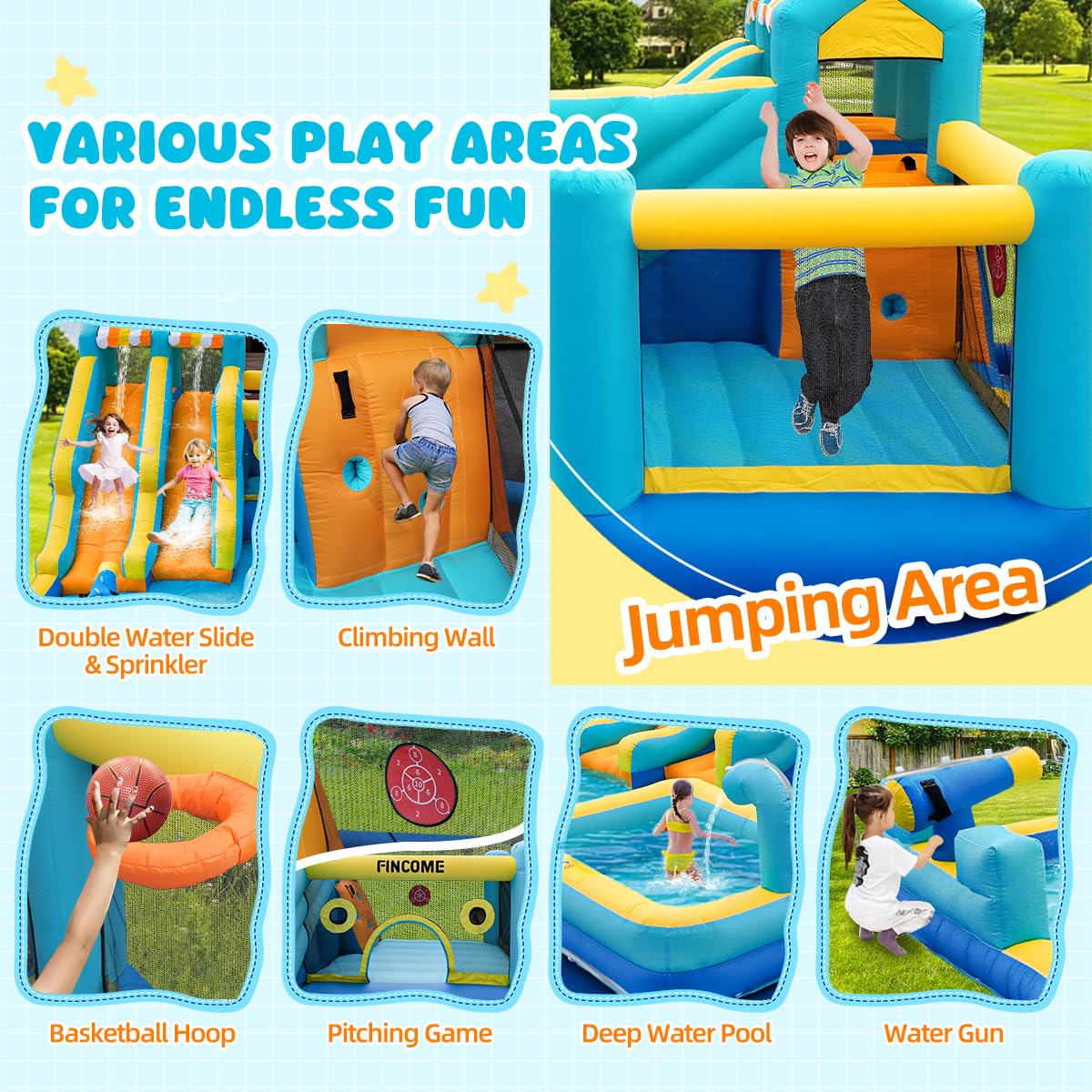 10-in-1 Inflatable Water Slide Bounce House with Blower